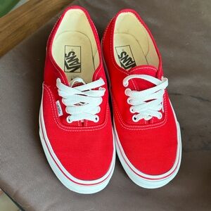 Vans Iconic Red Canvas Low-Top Sneakers with White Laces